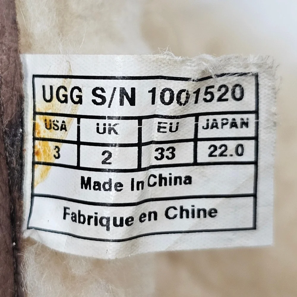 Kids UGG Australia Brown Suede Shearling‎ Lined Buckle Boots Size 3